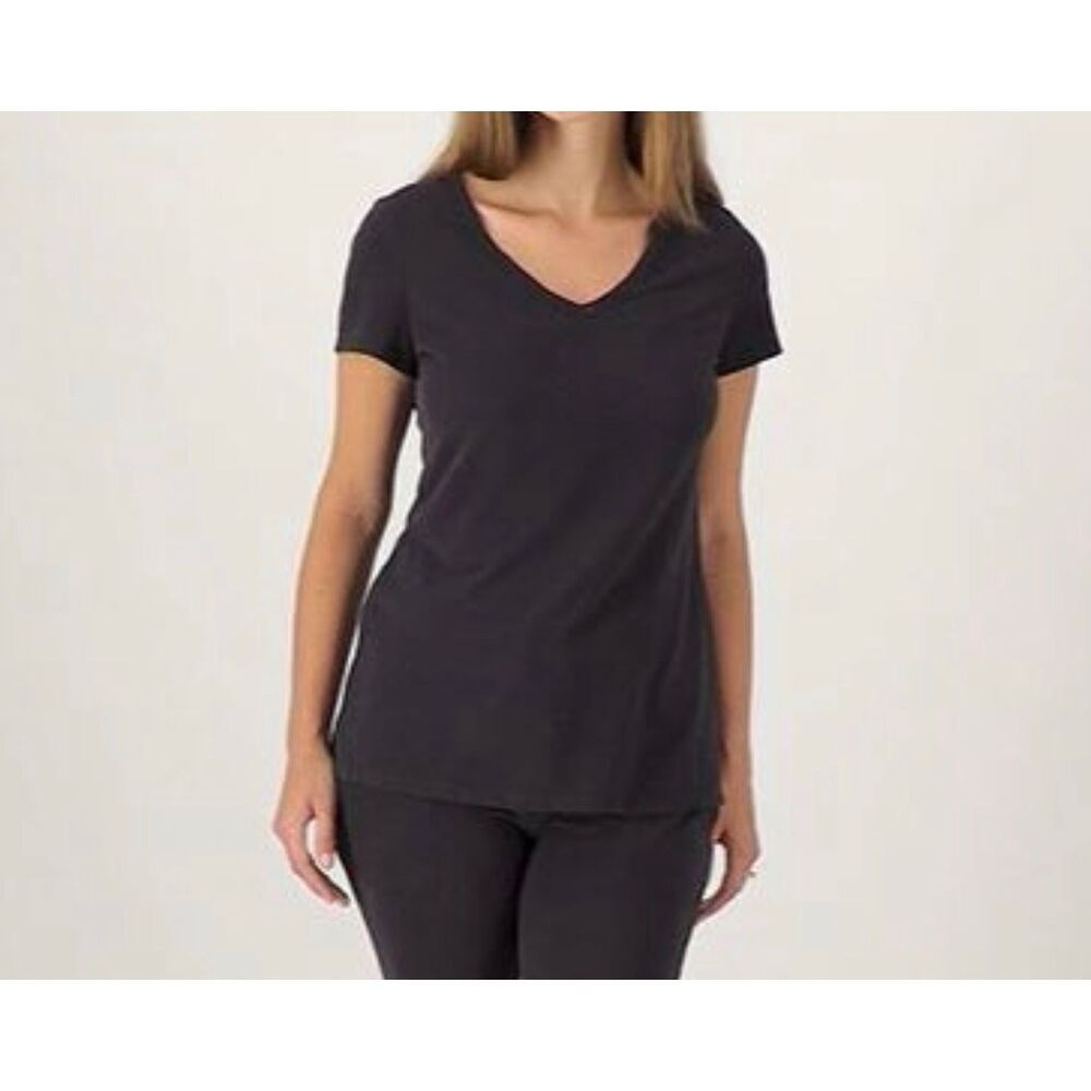 Lusome Black Lounge Sleep Top V Neck Short Sleeve Soft Stretch 2X NEW